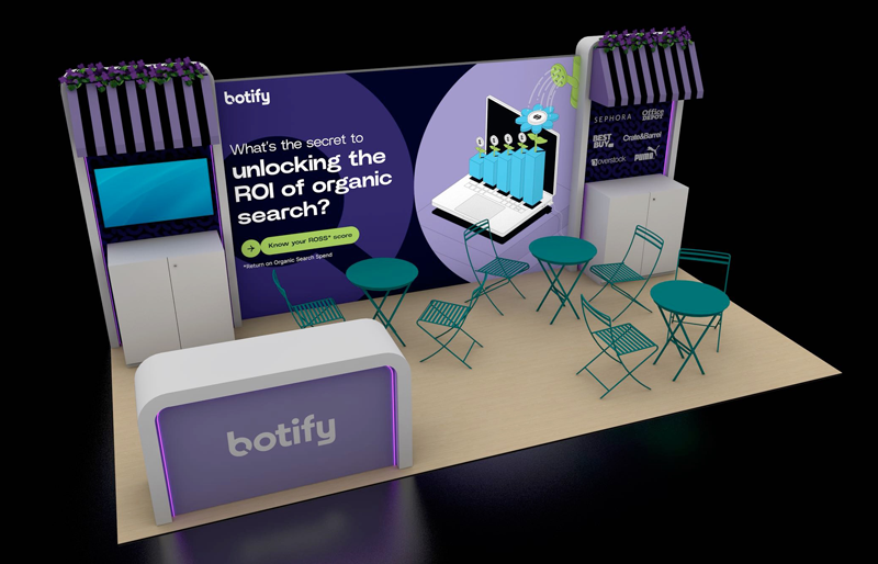 10'x 20' BackLit Extrusion Display w/ Dual Kiosks, Café Seating and Halo Lighting (ID0527)