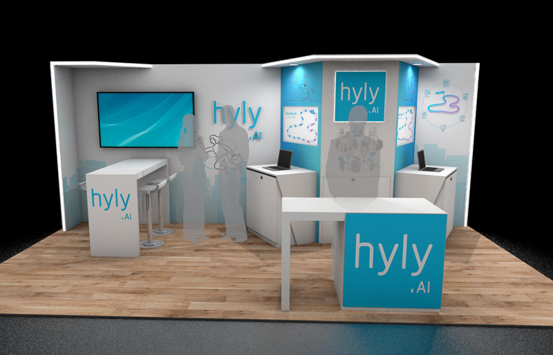 10' x 20' Custom Exhibit w/ Demo Stations, Interactive Kiosks and Locking Storage (ID0540)