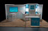 10' x 20' Custom Exhibit w/ Demo Stations, Interactive Kiosks and Locking Storage (ID0540)