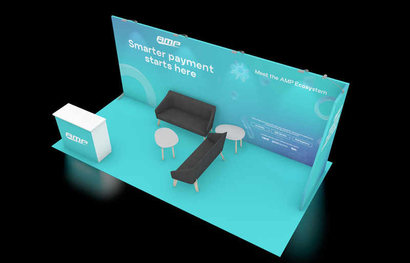 10' x 20' DesignLine Inline Display w/ Corner Wall and Reception Counter (ID0542)