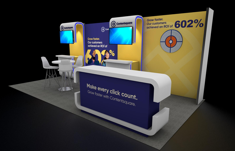 10' x 20' Backlit Exhibit w/ Custom EdgeLit Kiosks and Reception Counter (ID0543)