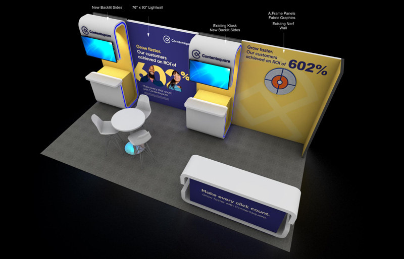 10' x 20' Backlit Exhibit w/ Custom EdgeLit Kiosks and Reception Counter (ID0543)