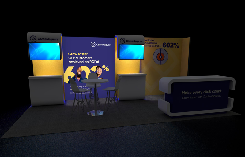 10' x 20' Backlit Exhibit w/ Custom EdgeLit Kiosks and Reception Counter (ID0543)