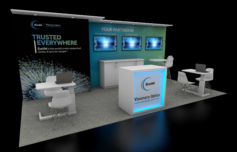 10' x 20' Presentation Exhibit w/ Fabric Canopy and HaloLit Reception Counter (ID0544)