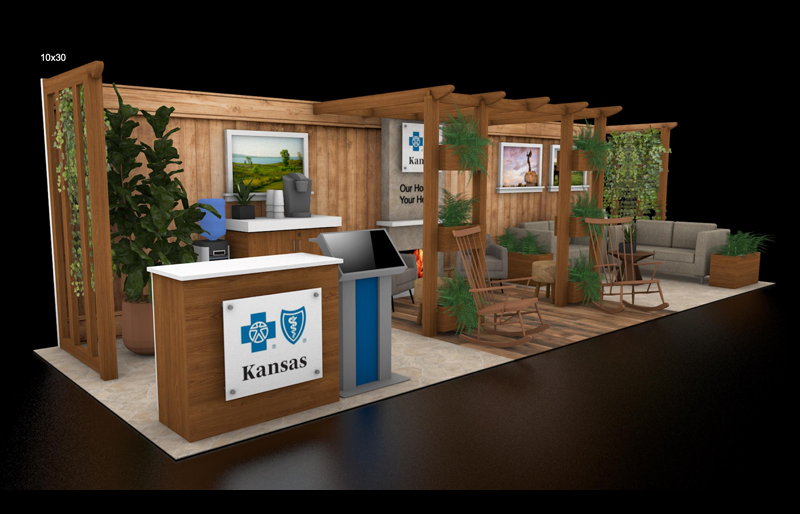 10' x 30' Inline Exhibit w/ Wood Pergola, Coffee Bar, and Semi-Private Meeting Area (ID0552)