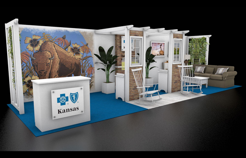 10' x 30' Custom Inline Exhibit w/ White Pergola Porch and Accents (ID0553)