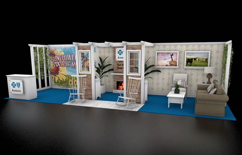 10' x 30' Custom Inline Exhibit w/ White Pergola Porch and Accents (ID0553)