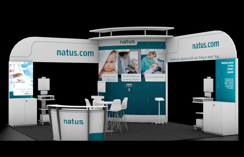 20' x 20' Custom Exhibit w/ Architectural Structure, Demo Stations, and Signage (ID0556)