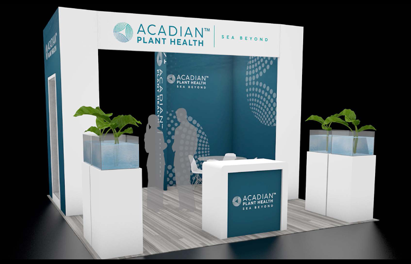 20' x 20' Custom Modular Island w/ Custom Aquarium Podiums and Semi-Private Meeting Area (ID0557)