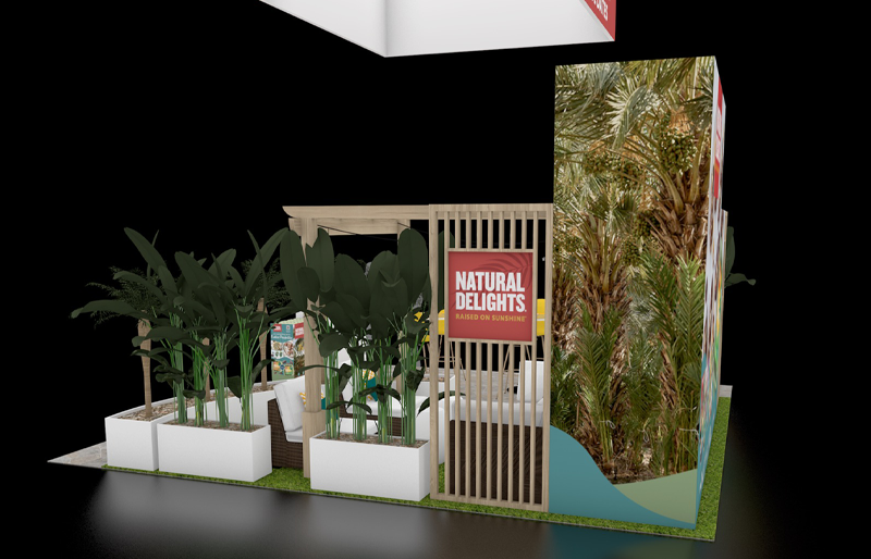 20' x 20' Custom Island Exhibit w/ Wood Pergola, Lounge Seating, and Product Displays (ID0561)