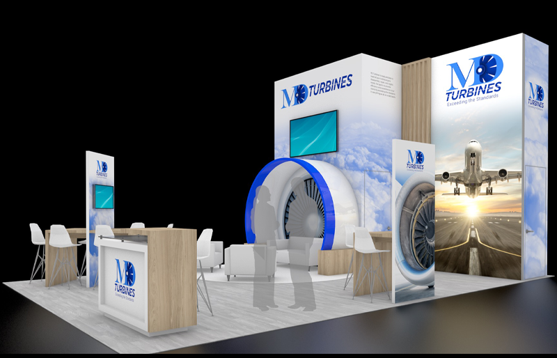 20' x 30' Custom Island Exhibit w/ Architectural Back Wall and Product Feature Display (ID0583)