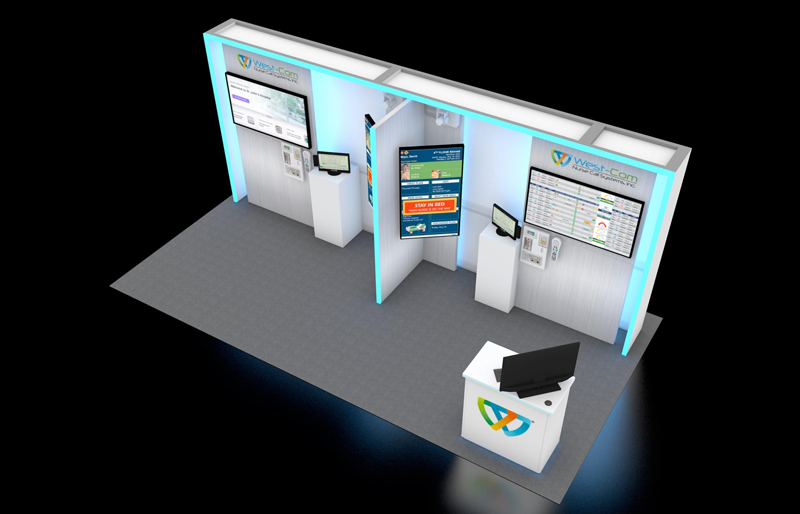 10' x 20' Scalable Custom Exhibit w/ Edge Lighting, Presentation Areas and Interactive Kiosks (ID0617)