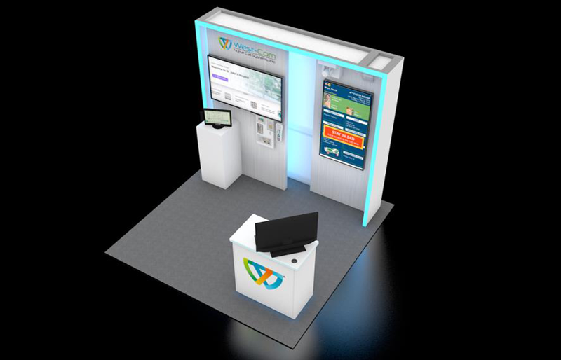 10' x 10' Scalable Custom Exhibit w/ Edge Lighting and Integrated Product Demo Area (ID0618)